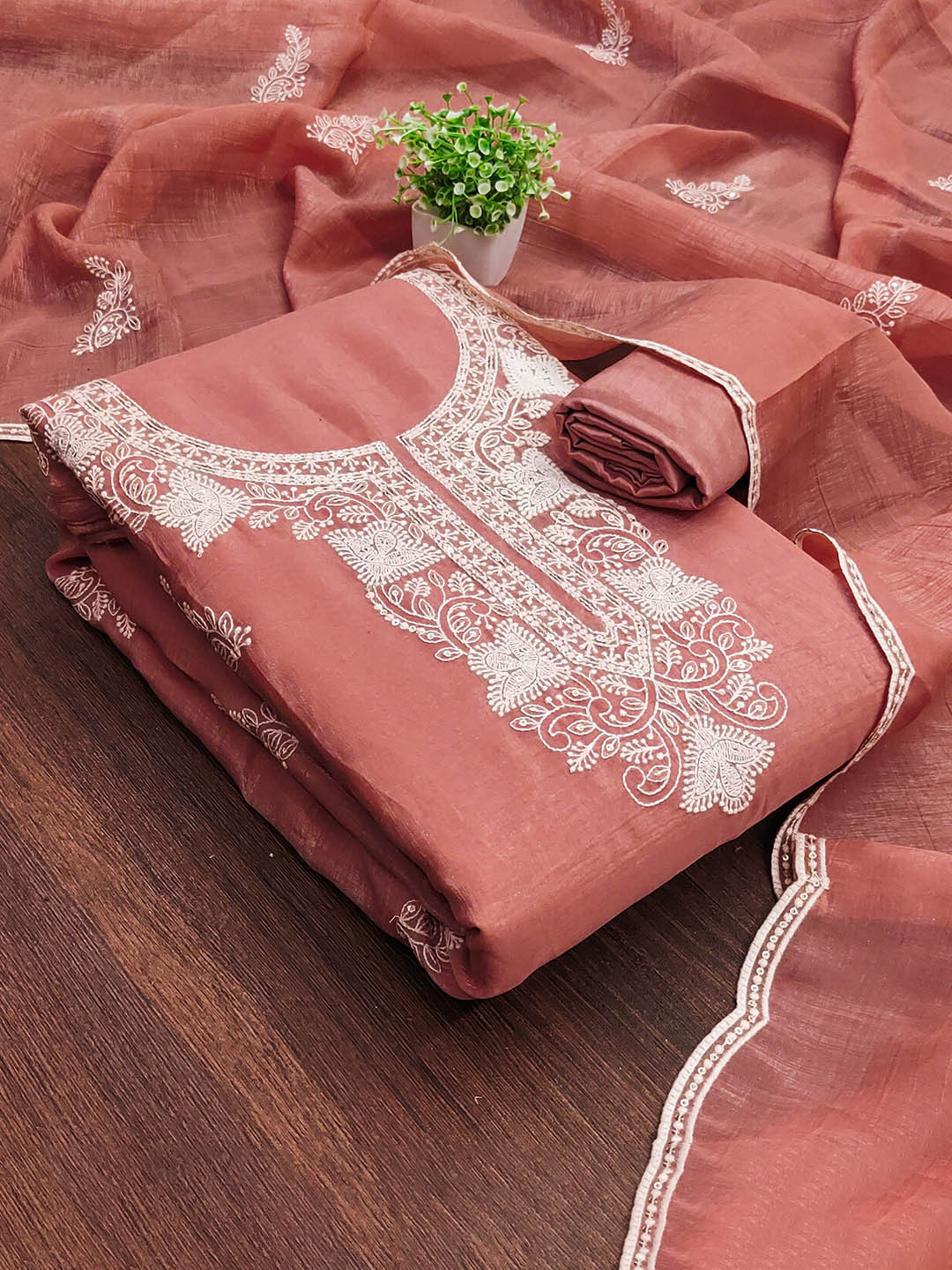 MANVAA Floral Embroidered Sequnnid Cranchi Silk Unstitched Dress Material