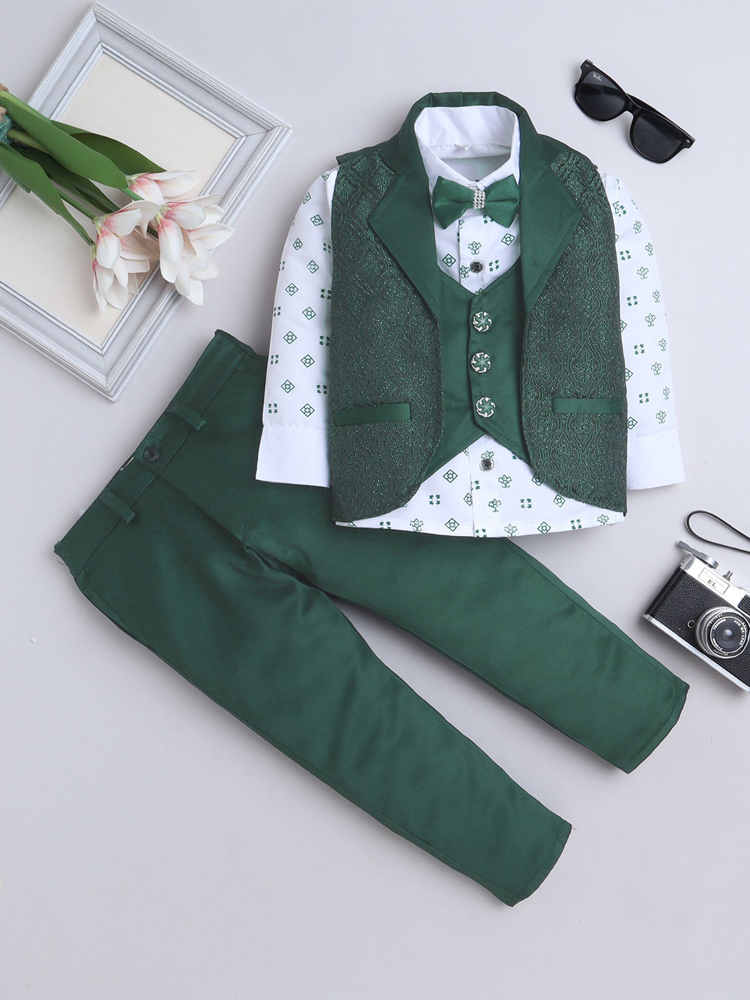 FOURFOLDS Self Design Single-Breasted Three-Piece Suit