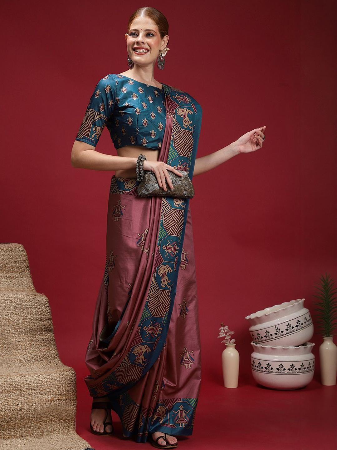 Mitera Ethnic Motifs Silk Blend Chanderi Saree