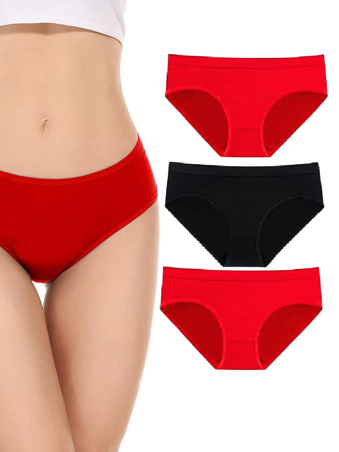 EMBATA Women Hipster Red, Red, Black Panty