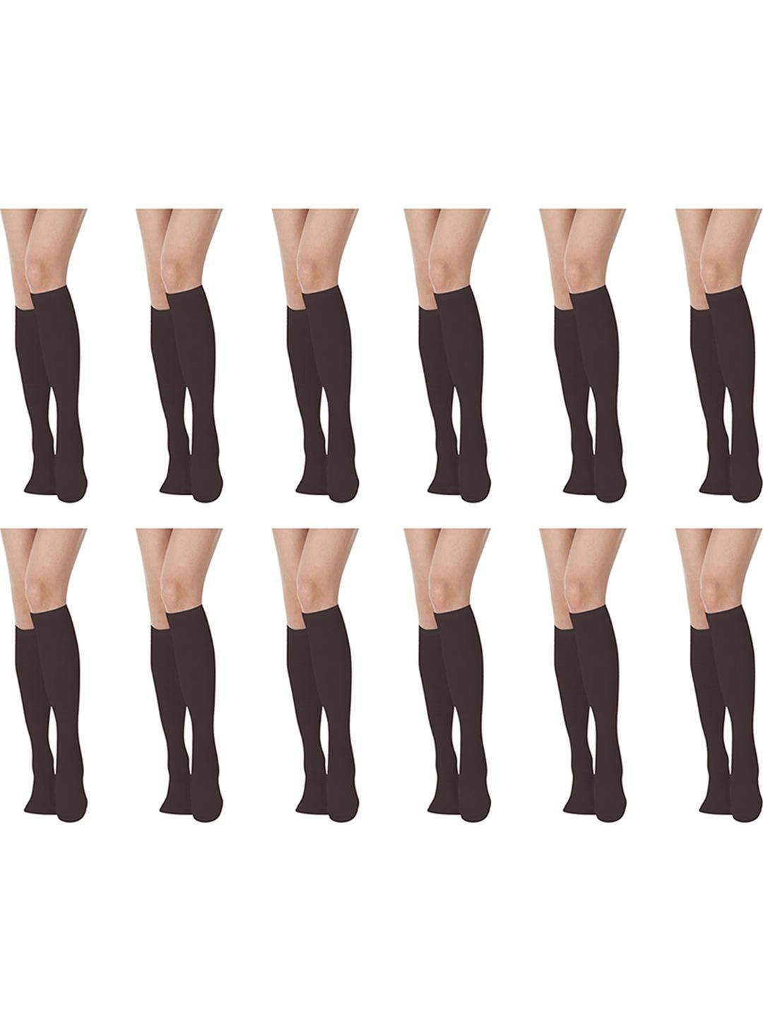 MUKHAKSH Women Set Of 12 Cotton Plain Knee High Socks