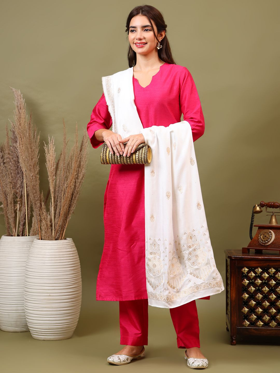 Sangria Ethnic Motifs Woven Design Zari Pure Cotton Dupatta