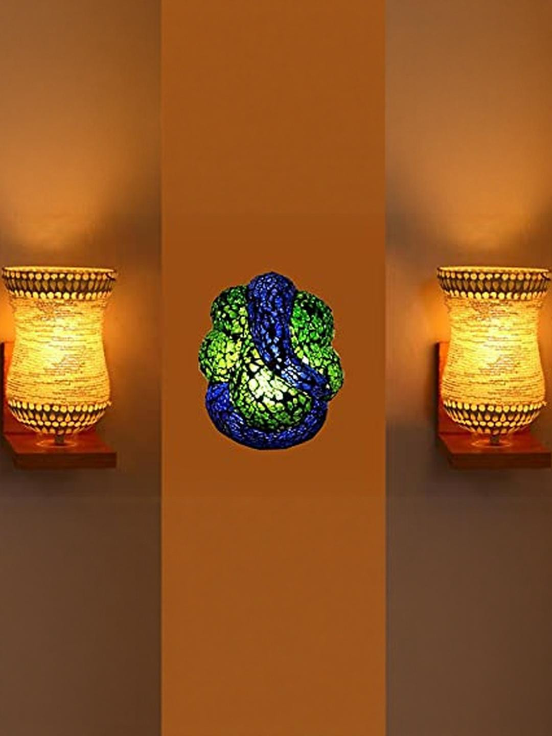 Somil Indore Mosaic Decorative Lamp Combo of Matching Wall Lamp & Blessing God Ganesh Wall Lamp, Multi Compatible with LED, Size: 15 X 15 X 17 Cm, Pack of 3.