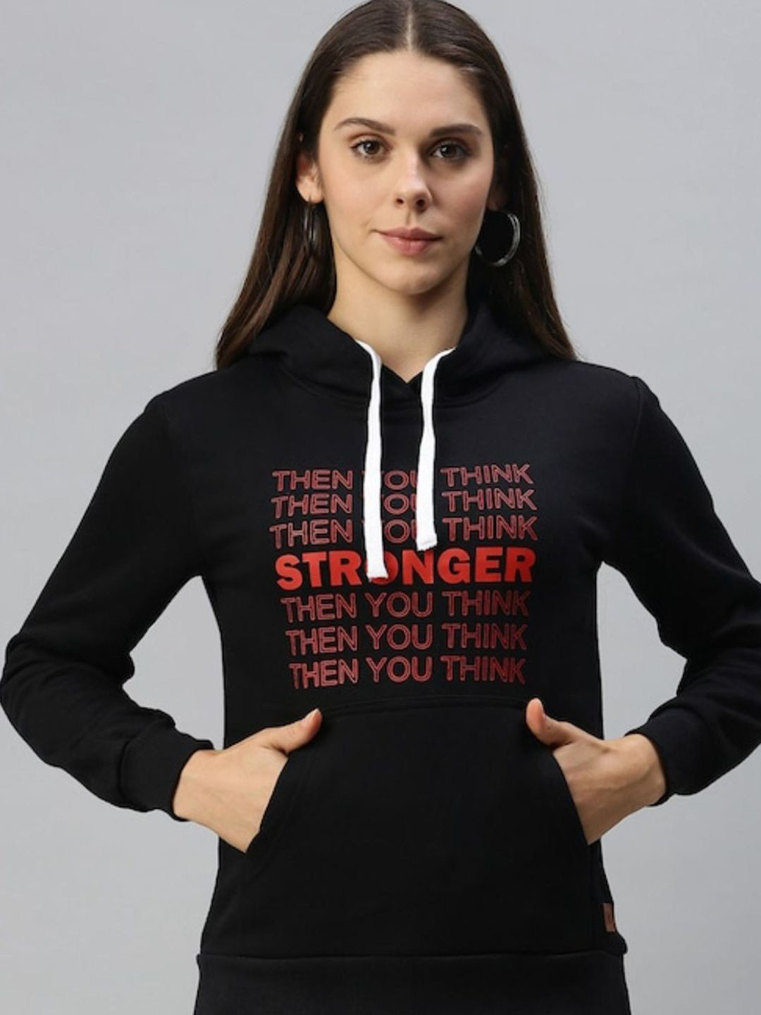 PINACOLADA Women Stronger Printed Cotton Hooded Sweatshirt