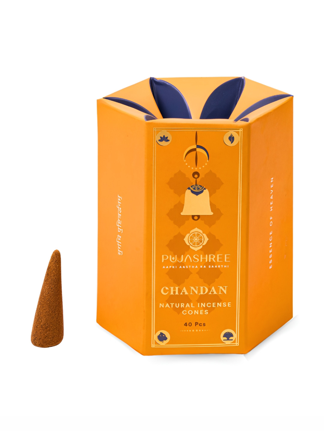 Pujashree Products Global Pvt Ltd. 40Pc Yellow Wooden Chandan Natural Incense Dhoop Cones