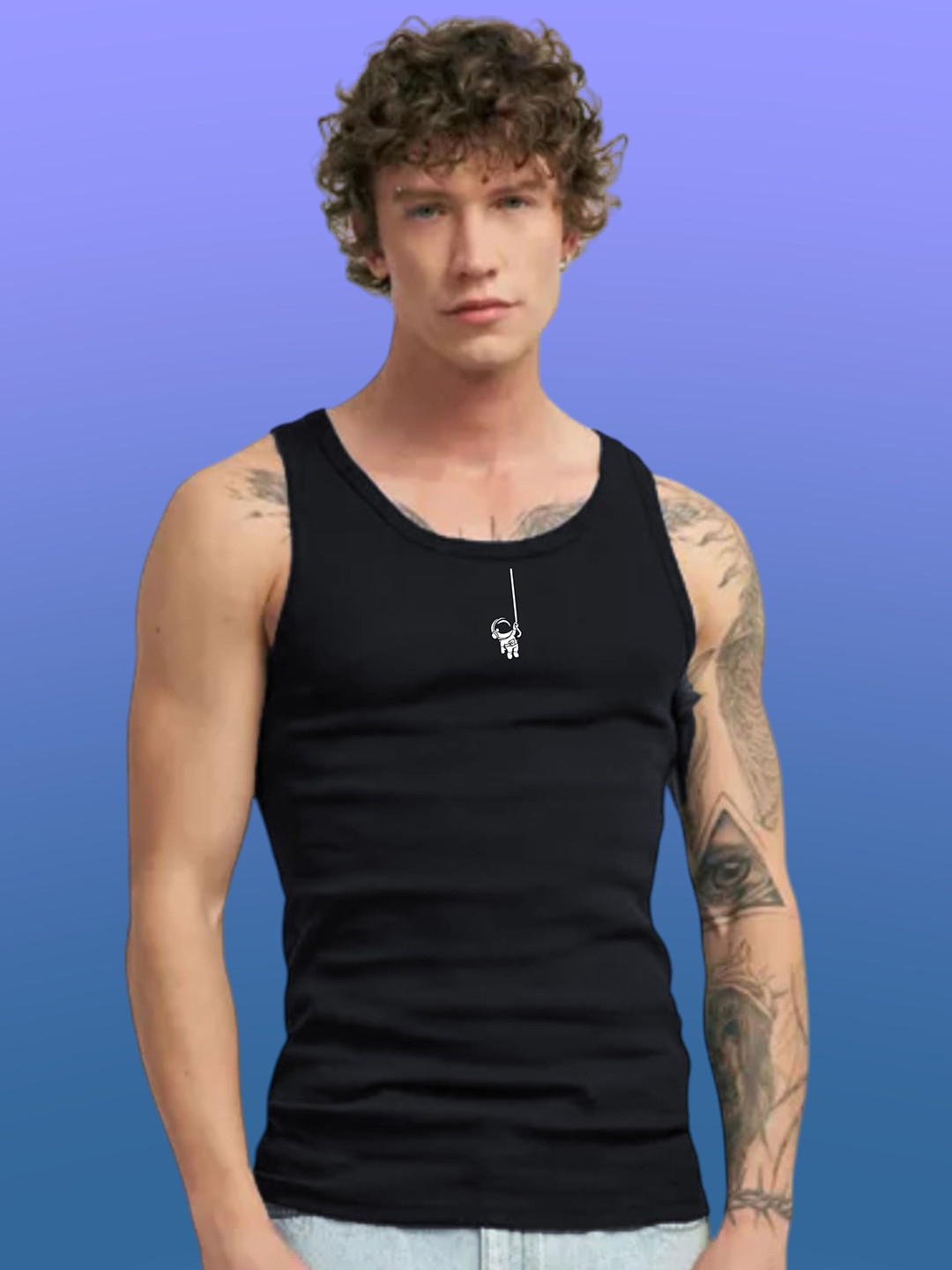 Uniplanet store Printed Scoop Neck Gym Vest UVM-LATKELO-ASTRO-BLK-S