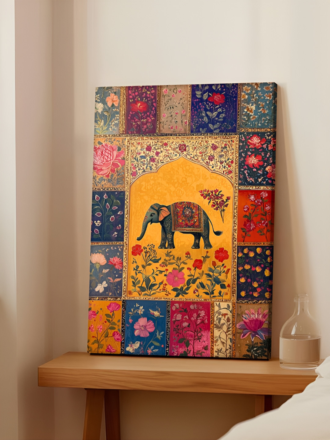 Art Street Yellow & Blue Elephant Indian Madhubani Canvas Wall Art