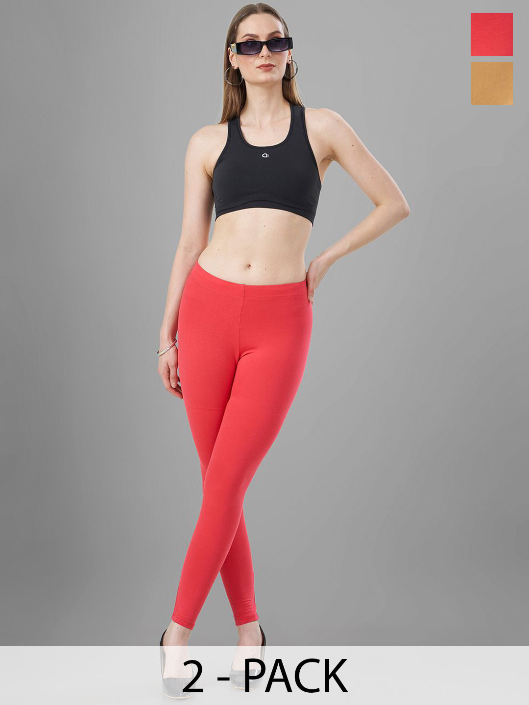 T19 Pack Of 2 Skinny Fit 4-Way Stretchable Ankle Length Leggings