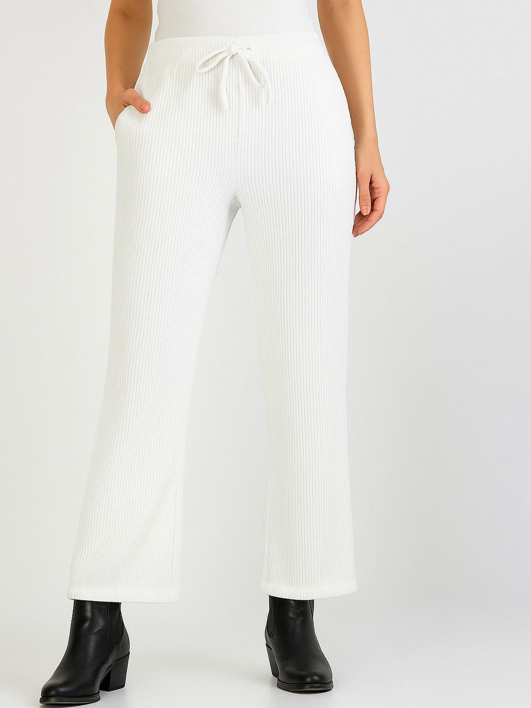 CEFALU Women Striped Relaxed High-Rise Easy Wash Trousers