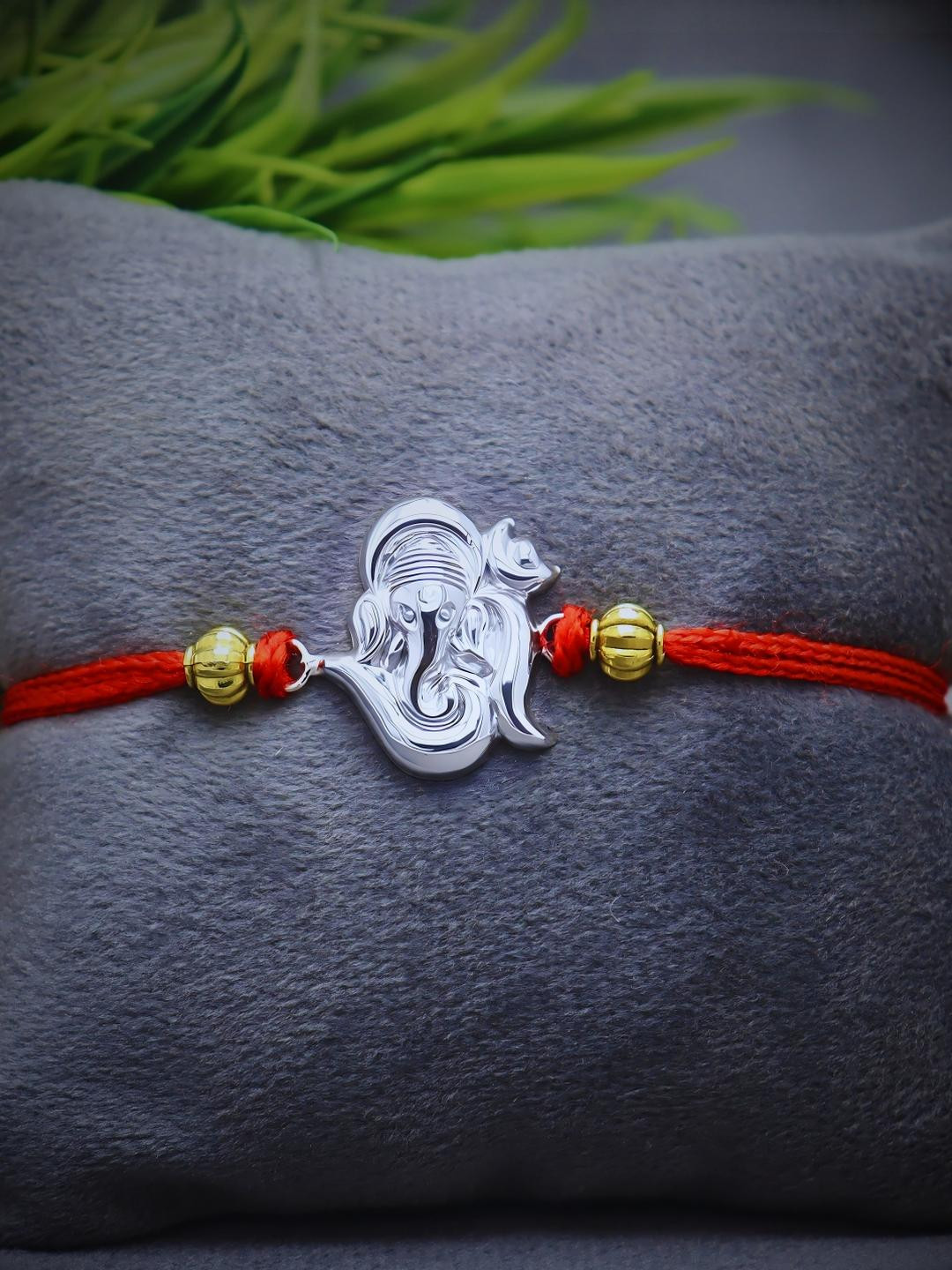 925 Silver Rakhi for Brother with Roli Kum Kum, Certificate and Greeting Card