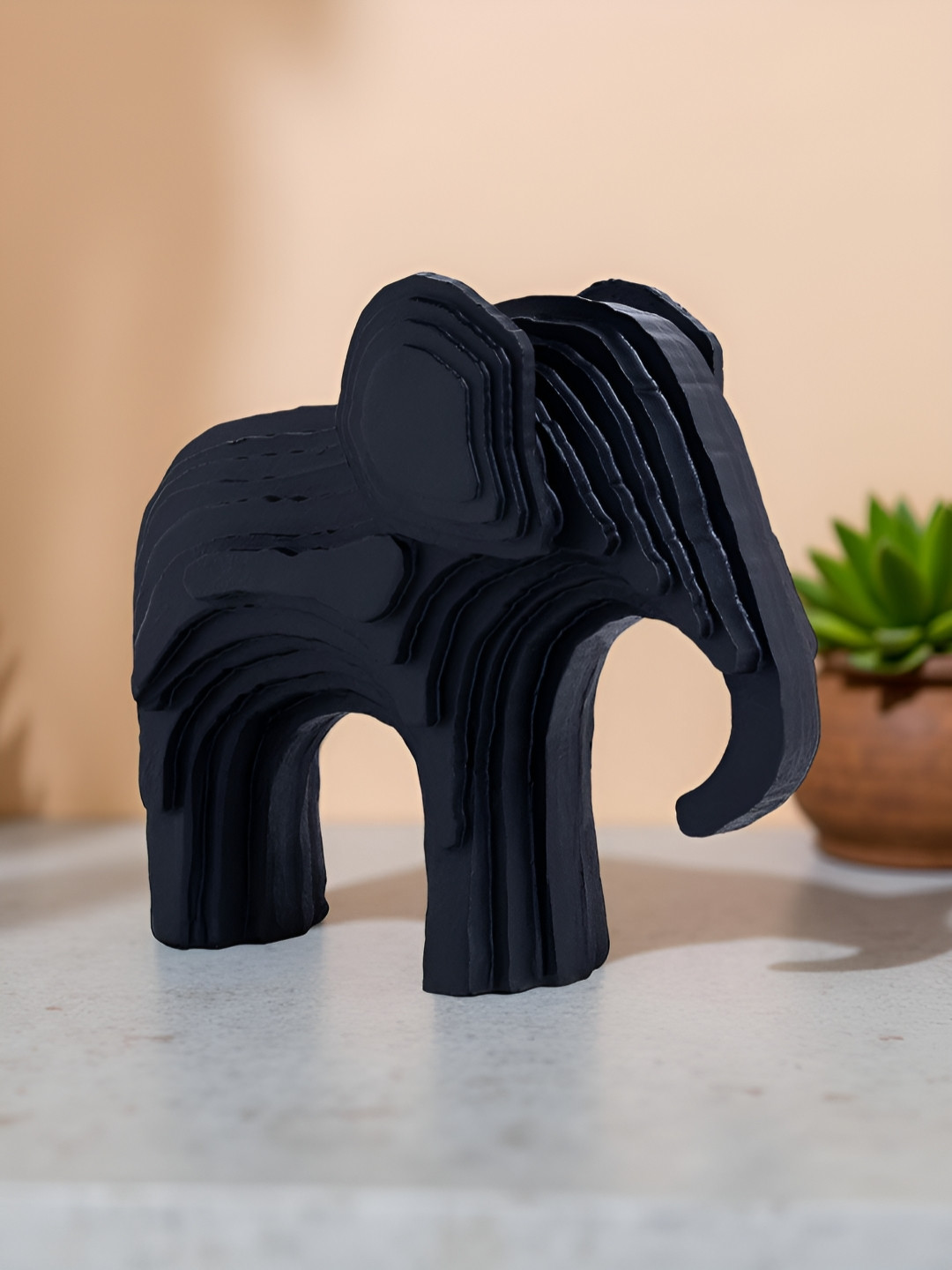 Golden Peacock Modern Artefacts Black Elephant Figurine Showpiece