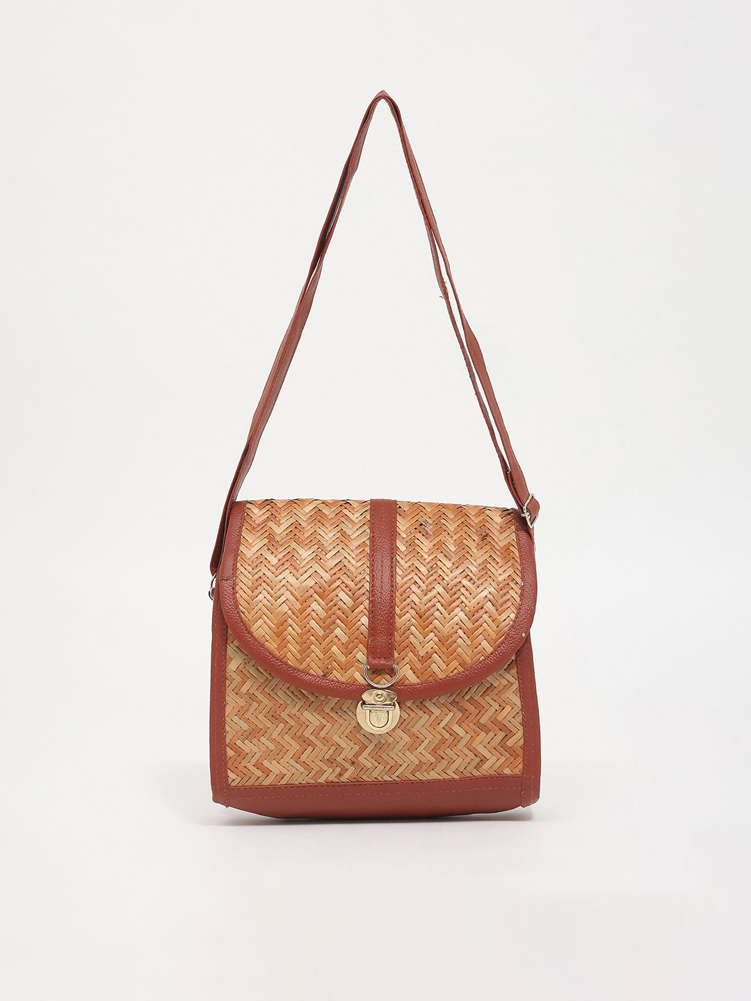 Exotic India Textured Bamboo Structured Sling Bag With Adjustable Strap