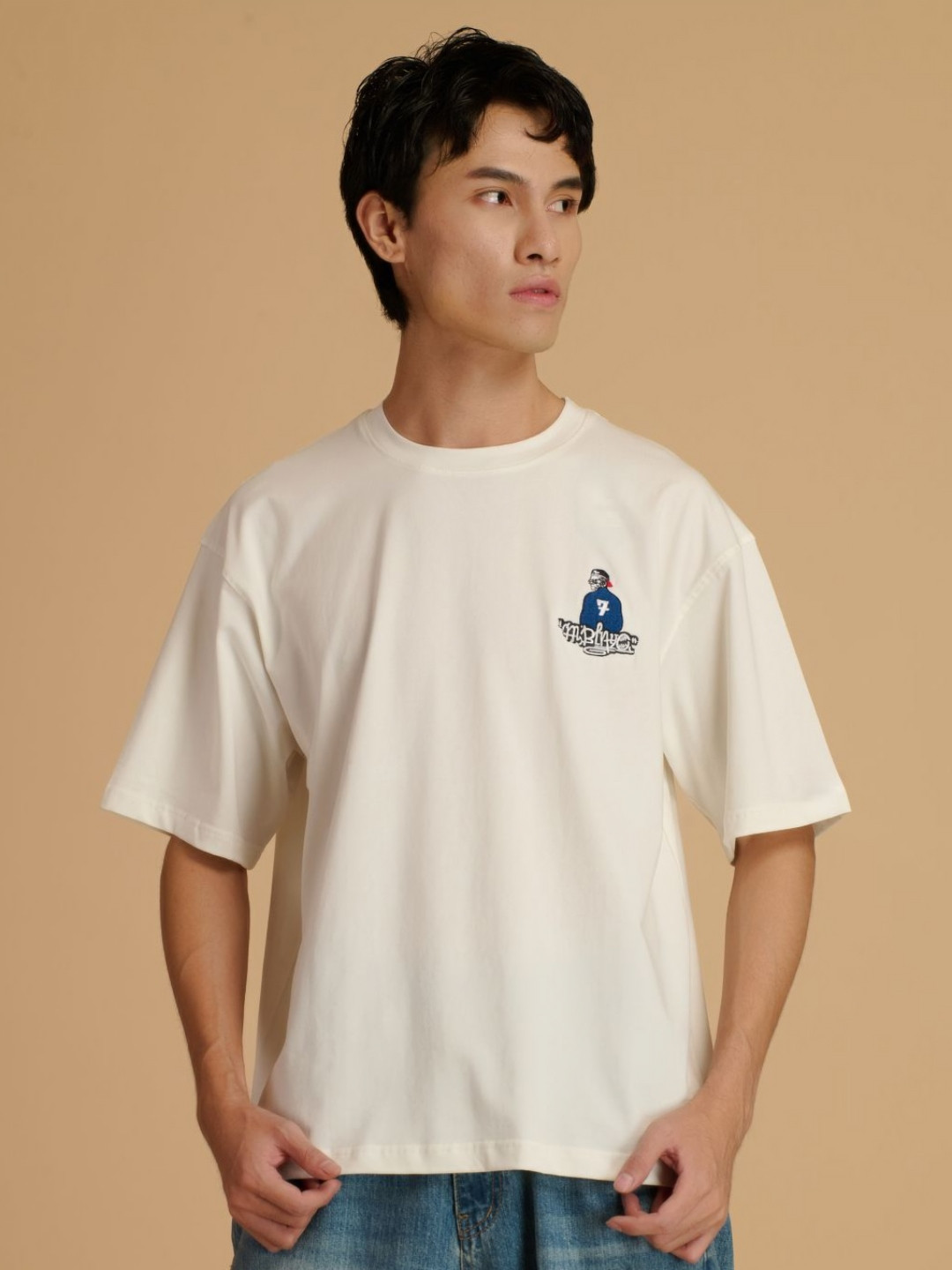 Albion By CnM Graphic Printed Round Neck Drop-Shoulder Sleeves Pure Cotton T-shirt