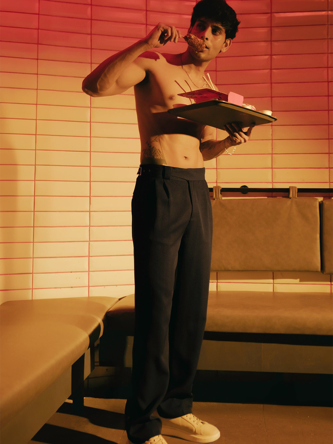 FREAKINS Men Dense Black Gurkha Straight Korean Pants