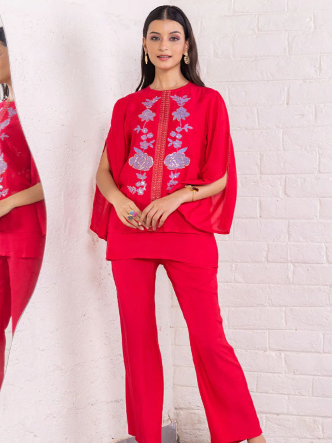 Xelov Embroidered Round Neck Top & Trousers Co-ords