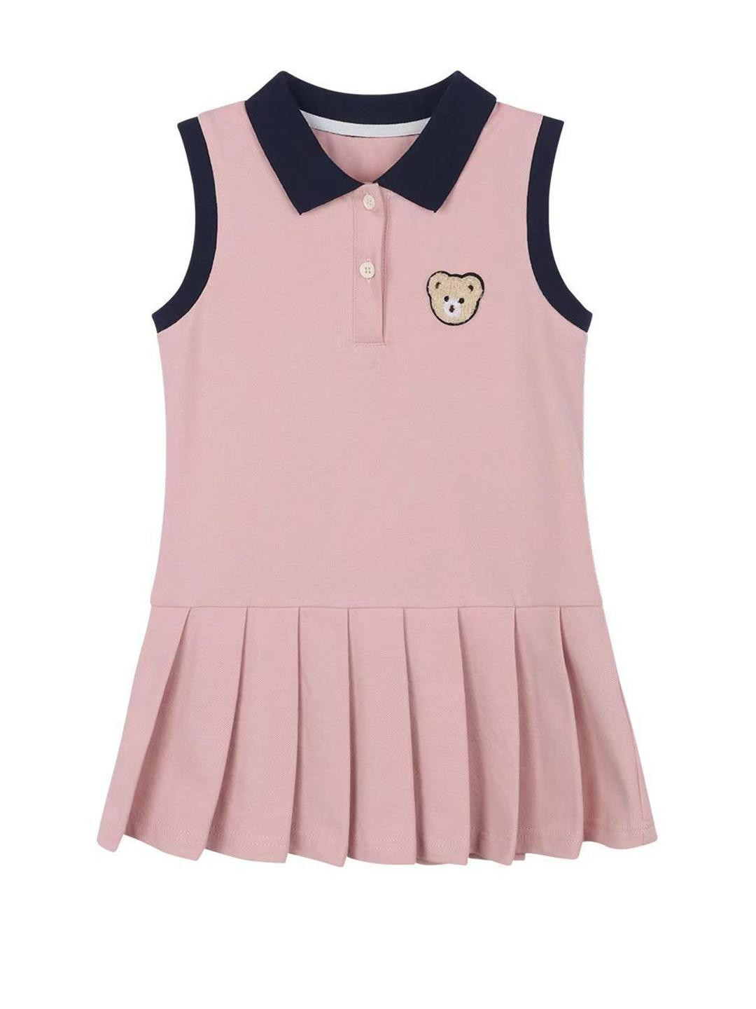 LULU & SKY Girls Polo Collar Pleated Detail A-Line Dress