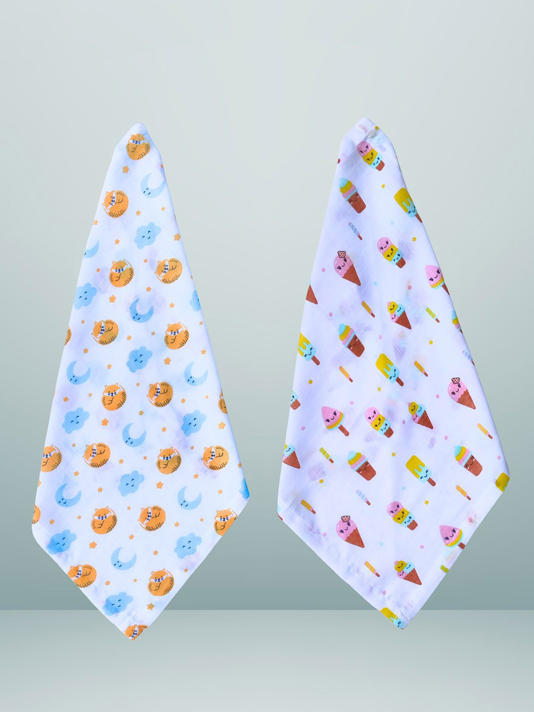 BAESD Infants Set Of 2 Printed Organic Muslin Cotton Wash Cloth