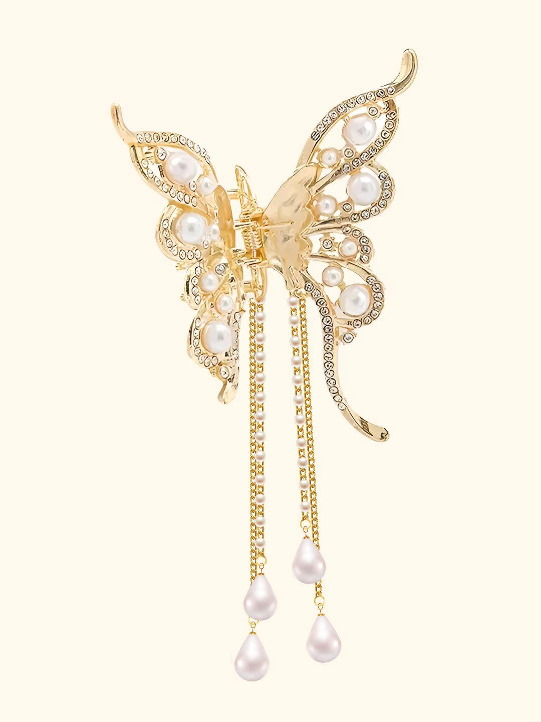 Matra Embellished Butterfly Wings Rhinestone Tassel Pearl Studded Hair Clutcher