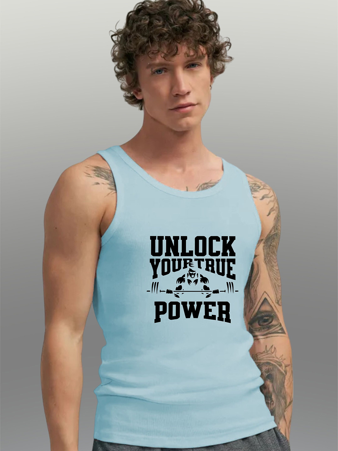 Uniplanet store Printed Scoop Neck Gym Vest UVM-UNLOCK-PWR-SKBL-S