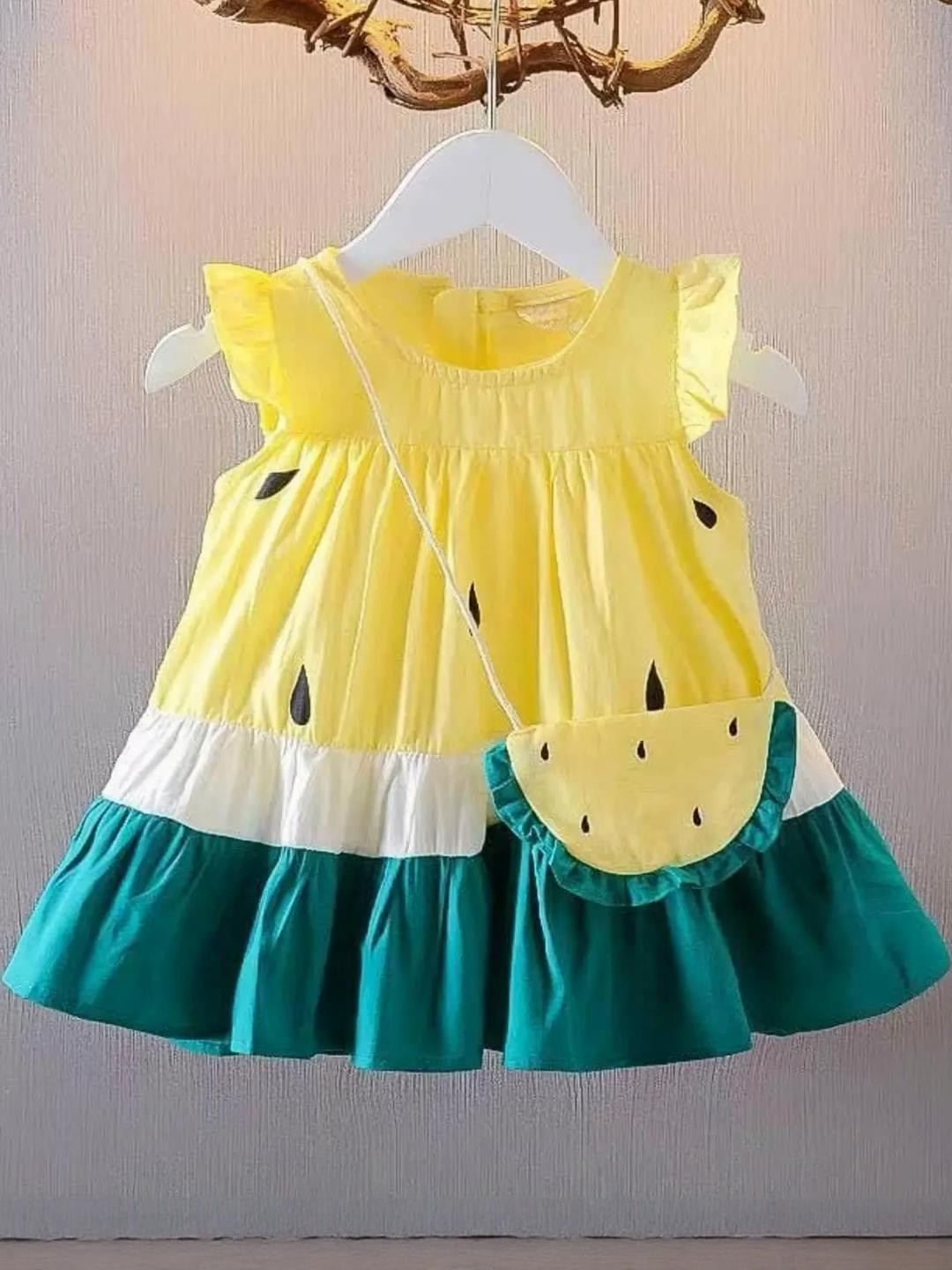 BR WORLD COLLECTION Girls Colourblocked Pure Cotton A-Line Midi Dress