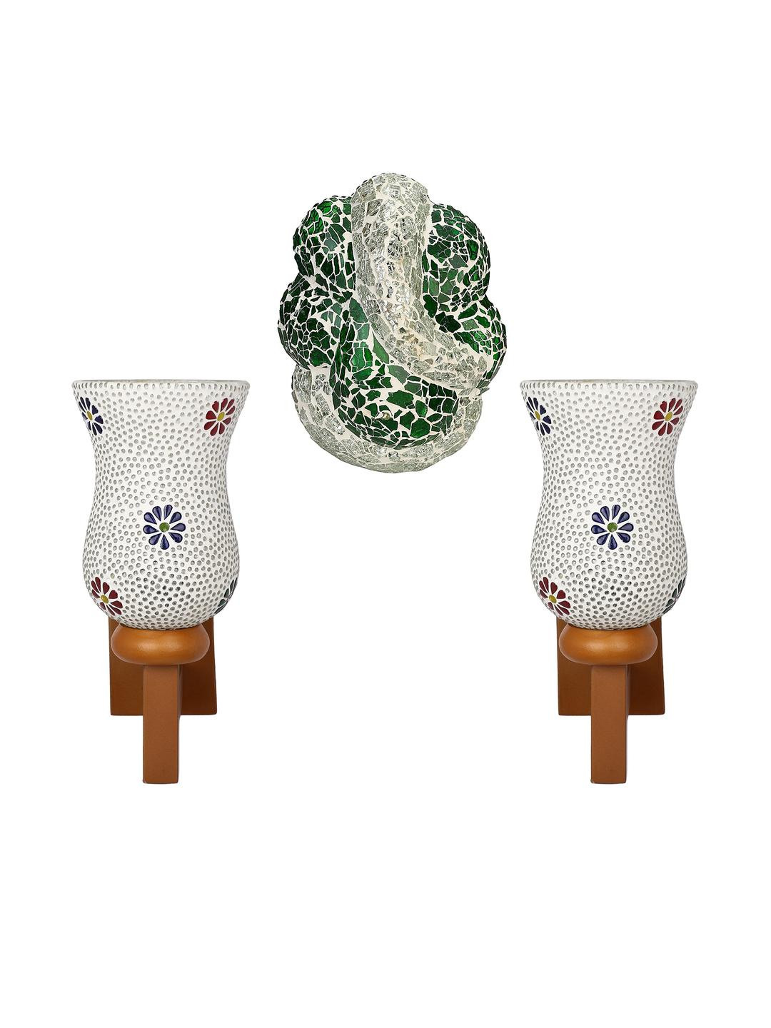 Somil Indore Mosaic Decorative Lamp Combo of Matching Wall Lamp & Blessing God Ganesh Wall Lamp, Multi Compatible with LED, Size: 13 X 13 X 27 Cm, Pack of 3.