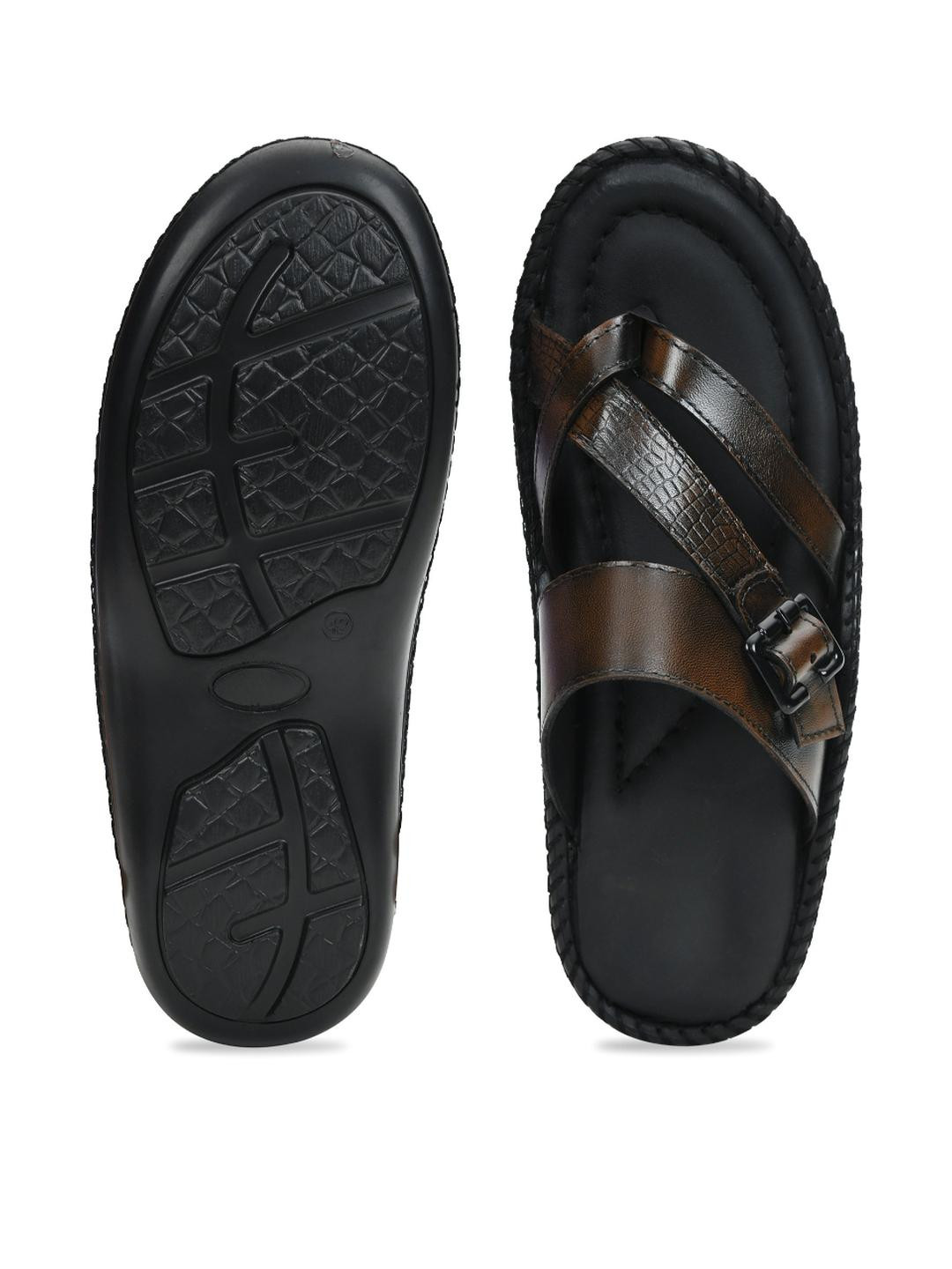 STEPHORN Textured Leather Slippers with Buckle Accent and Padded Footbed