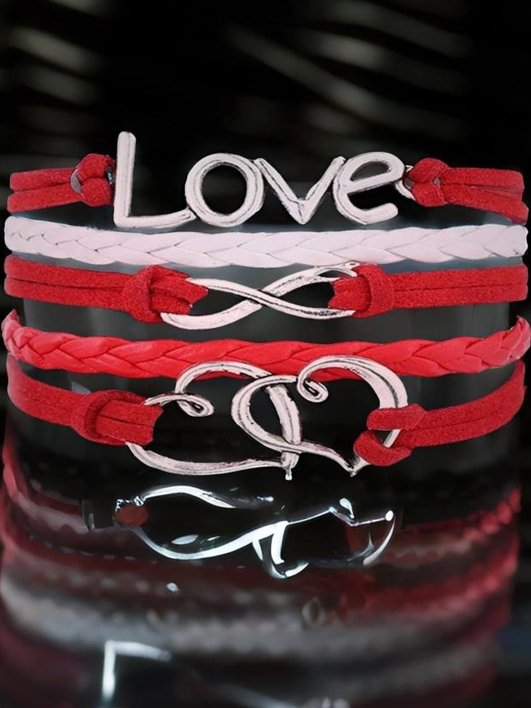 Red Love Heart Leather Bracelet For Women