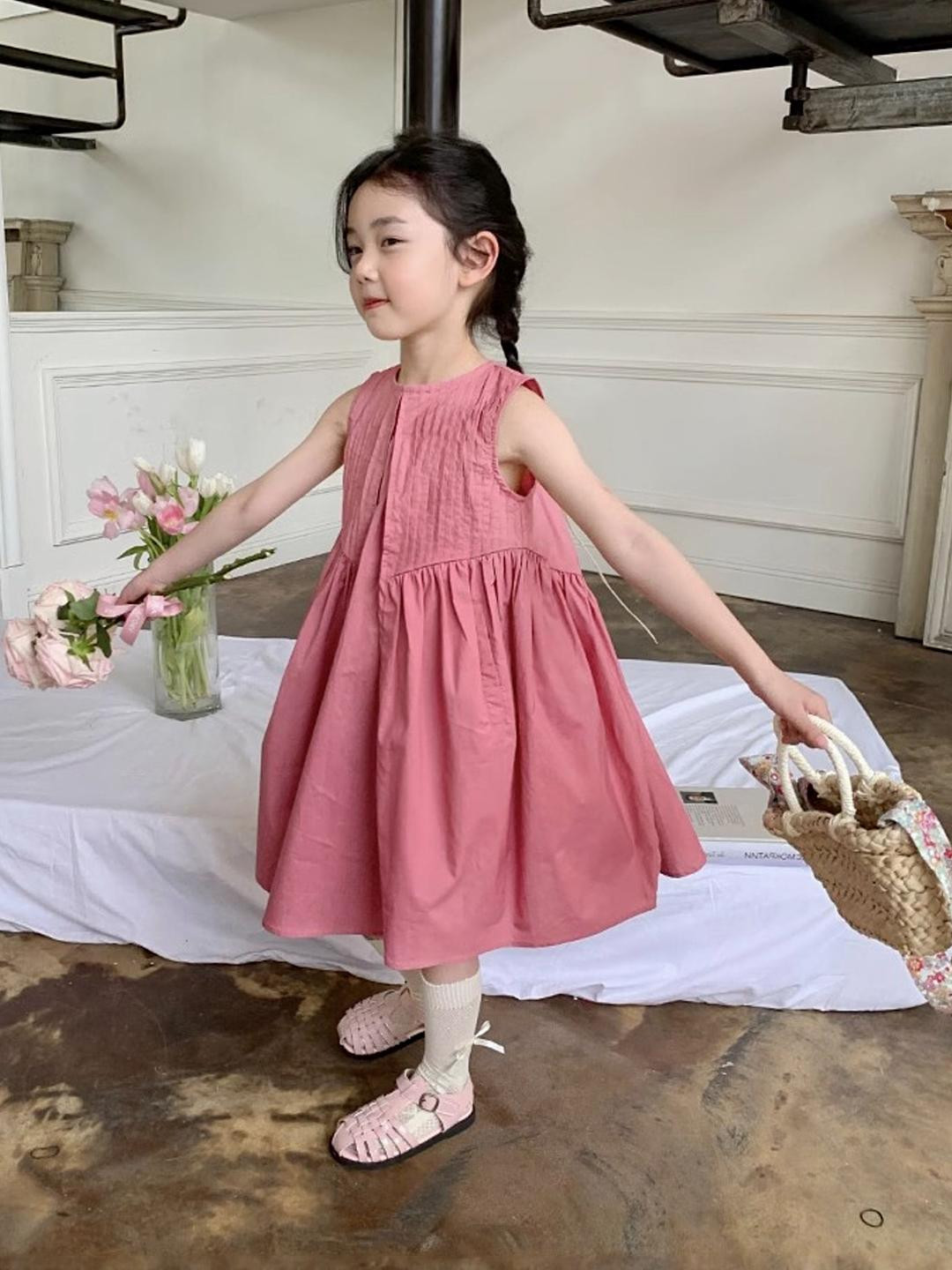 LULU & SKY Girls Cotton Panelled-skirt Dress