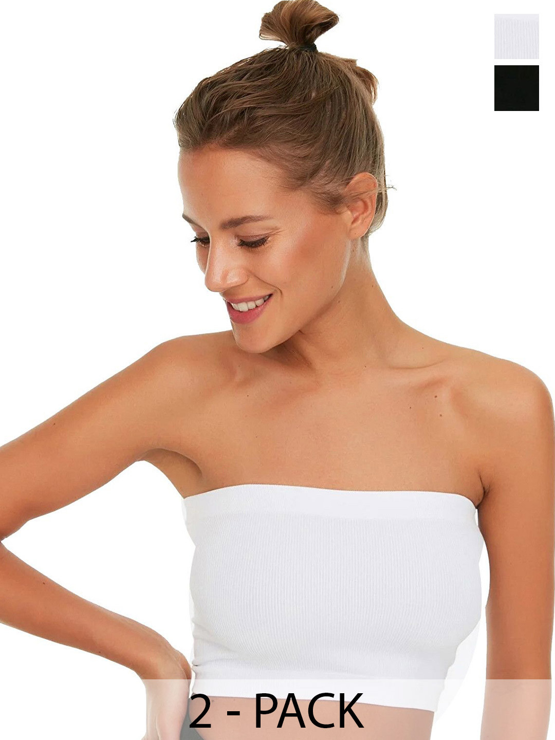 SRISARAS Pack Of 2 Cotton Strapless Tube Crop Top