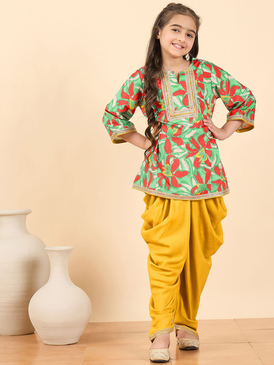 Stylo Bug Girls Floral Printed Kurta with Dhoti Pant