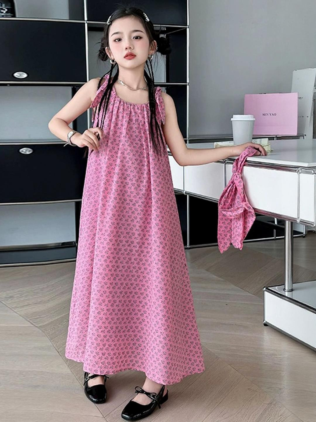 LULU & SKY Girls Floral Micro Ditsy Printed A-Line Maxi Dress