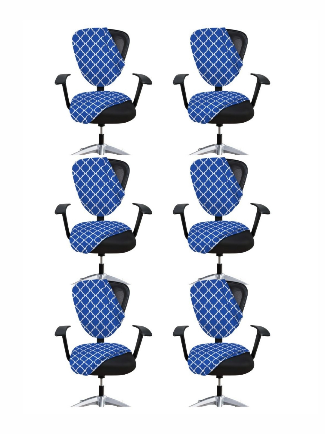 Lazi Set Of 6 Blue Printed Stretchable Office Chair Covers