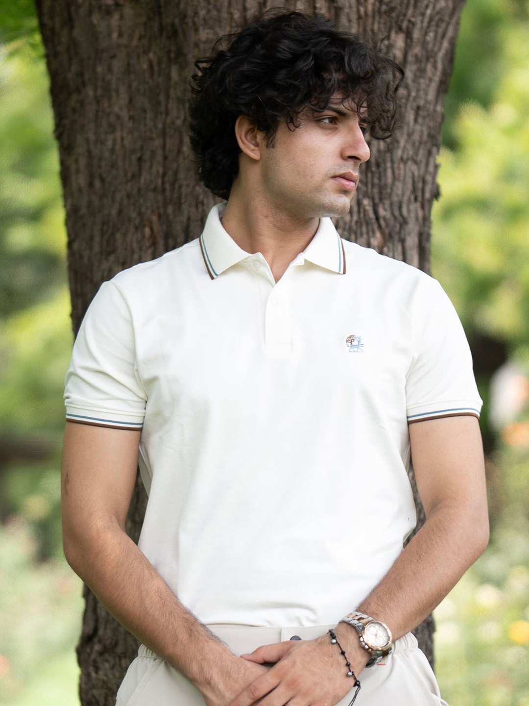 BLACK BUCK Brand Logo Polo Collar Short Sleeves Cotton T-shirt