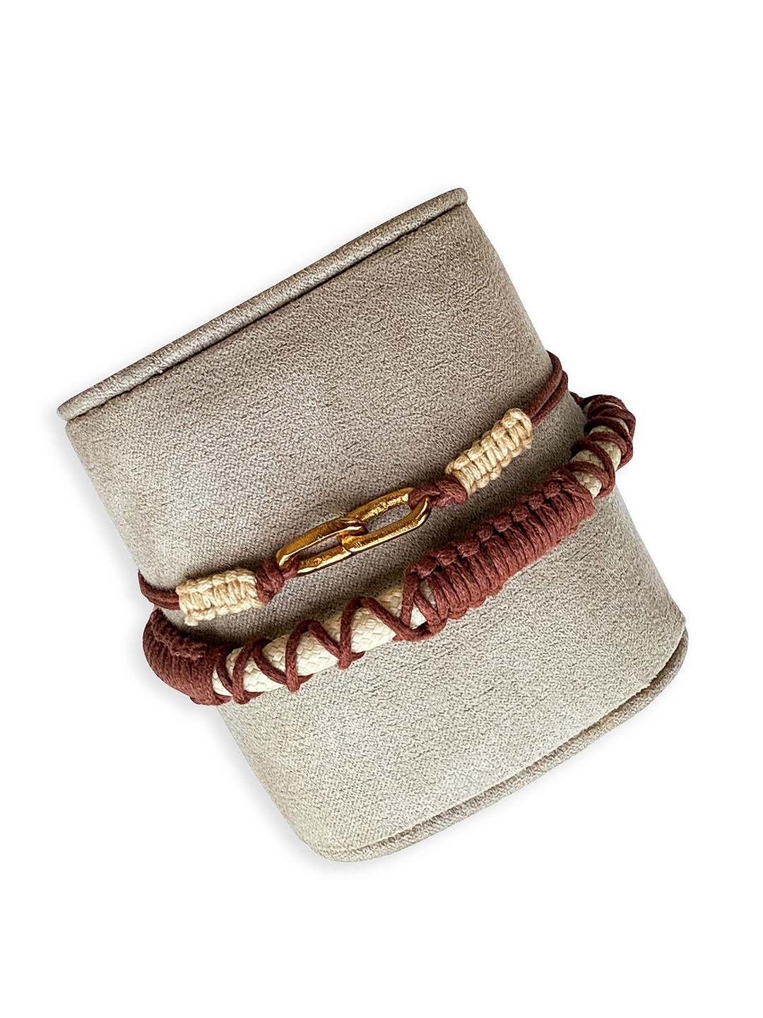 TANN TRIM Unisex Set Of 2 Leather Gold-Plated Wraparound Bracelets