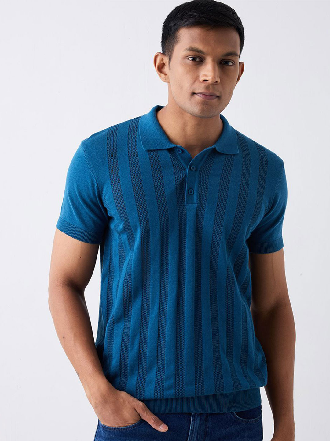 SPYKAR Purist Men Striped Shirt Collar Cotton Sweaters