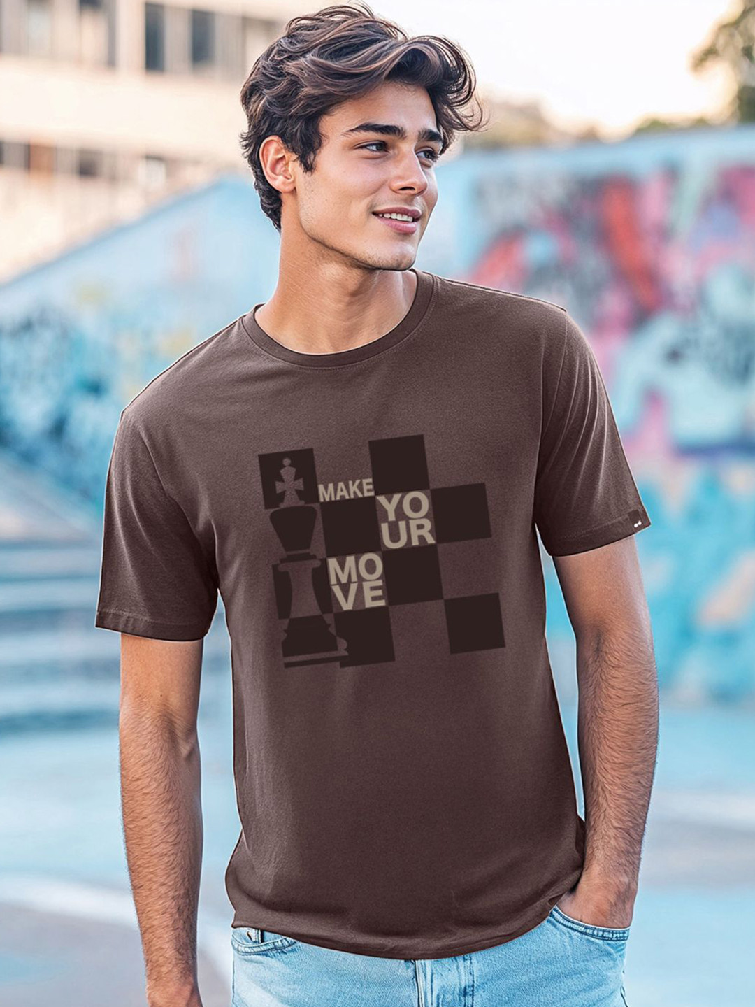 Bewakoof Men Brown  Party Animal Make Your Move Graphic Printed T-shirt