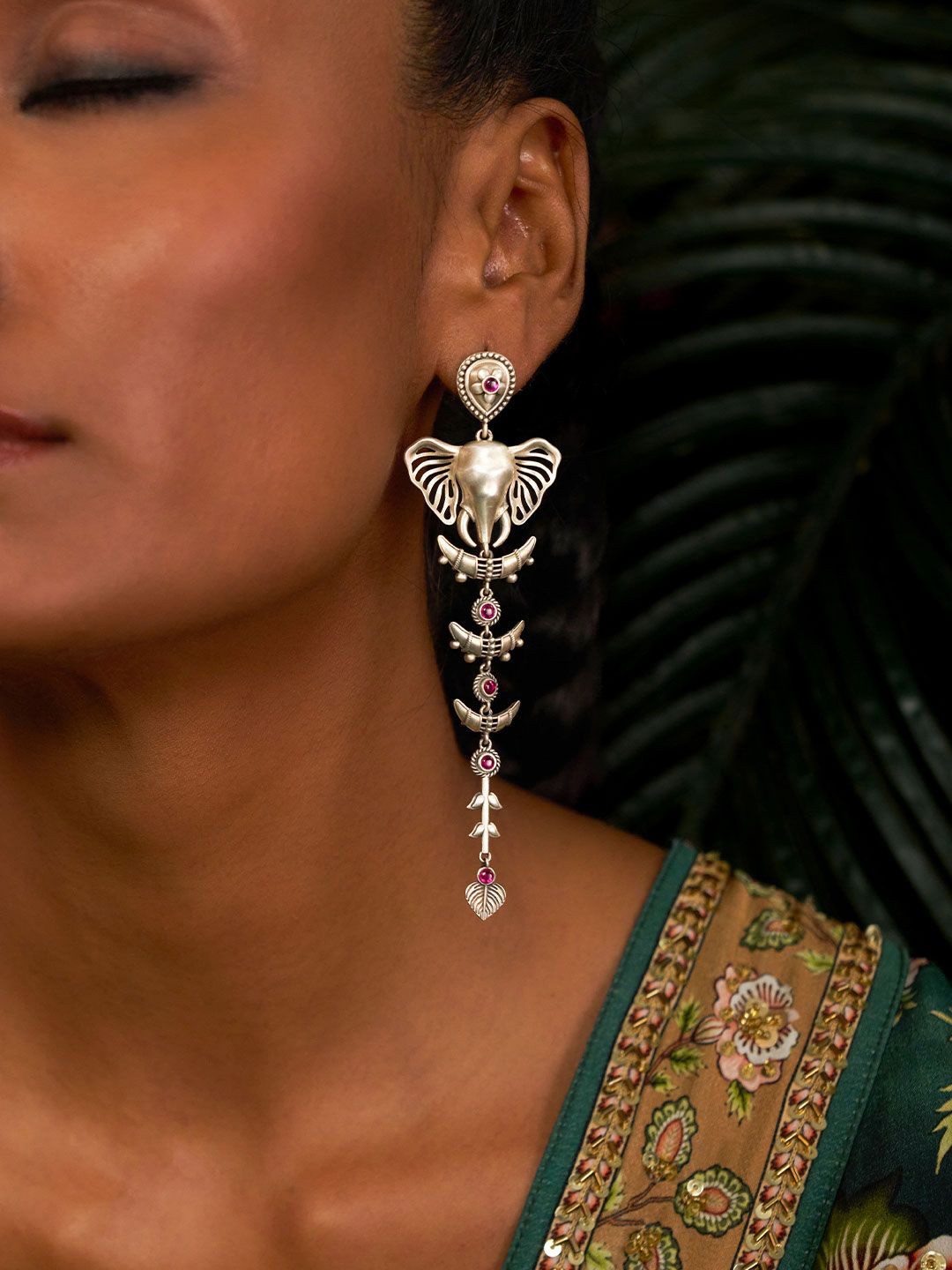 SHAYA 925 Sterling Silver Stone Studded The Giver Elephant Shaped Drop Earrings