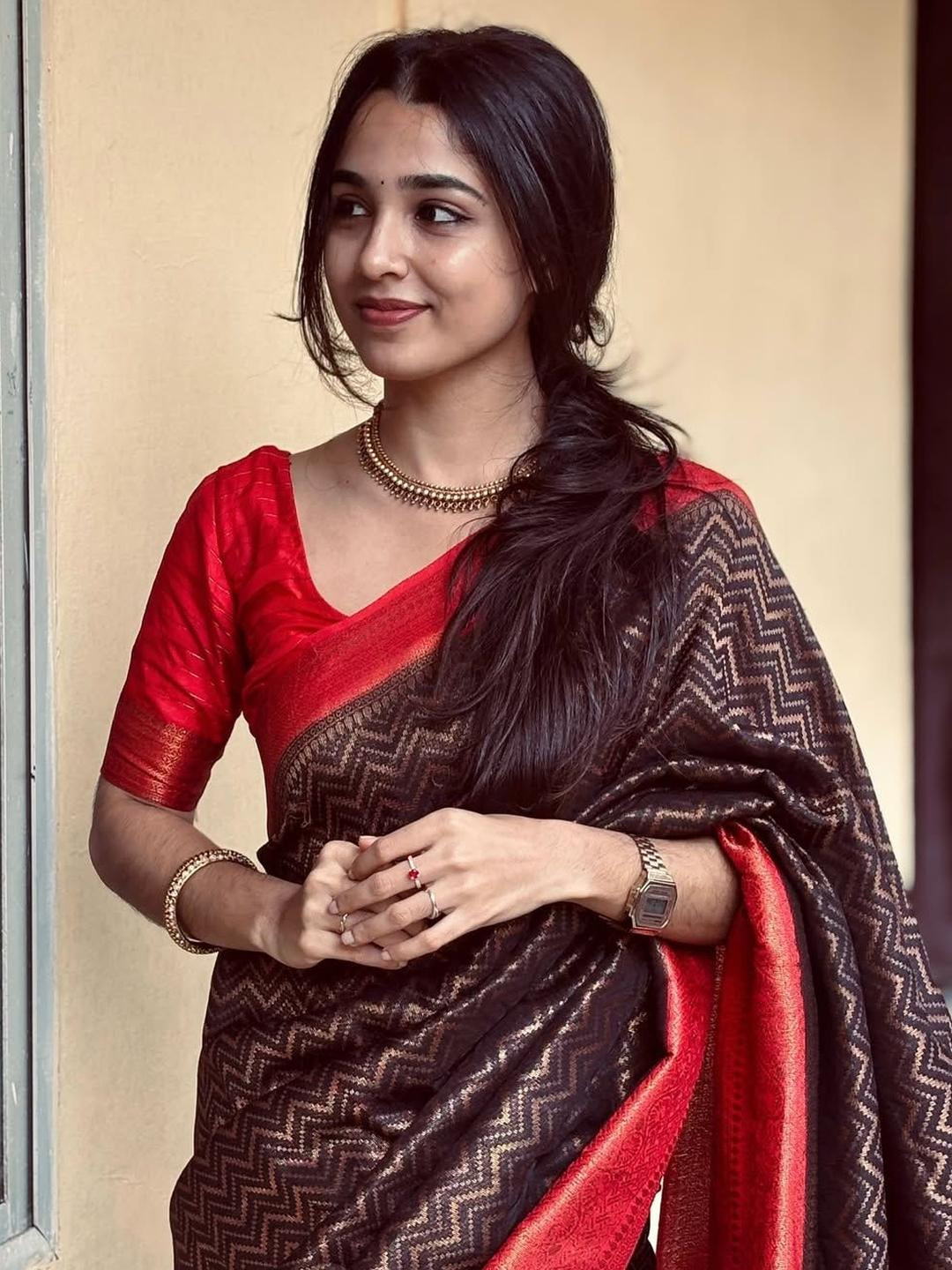 bansari textiles Chevron Printed Pure Cotton Banarasi Saree
