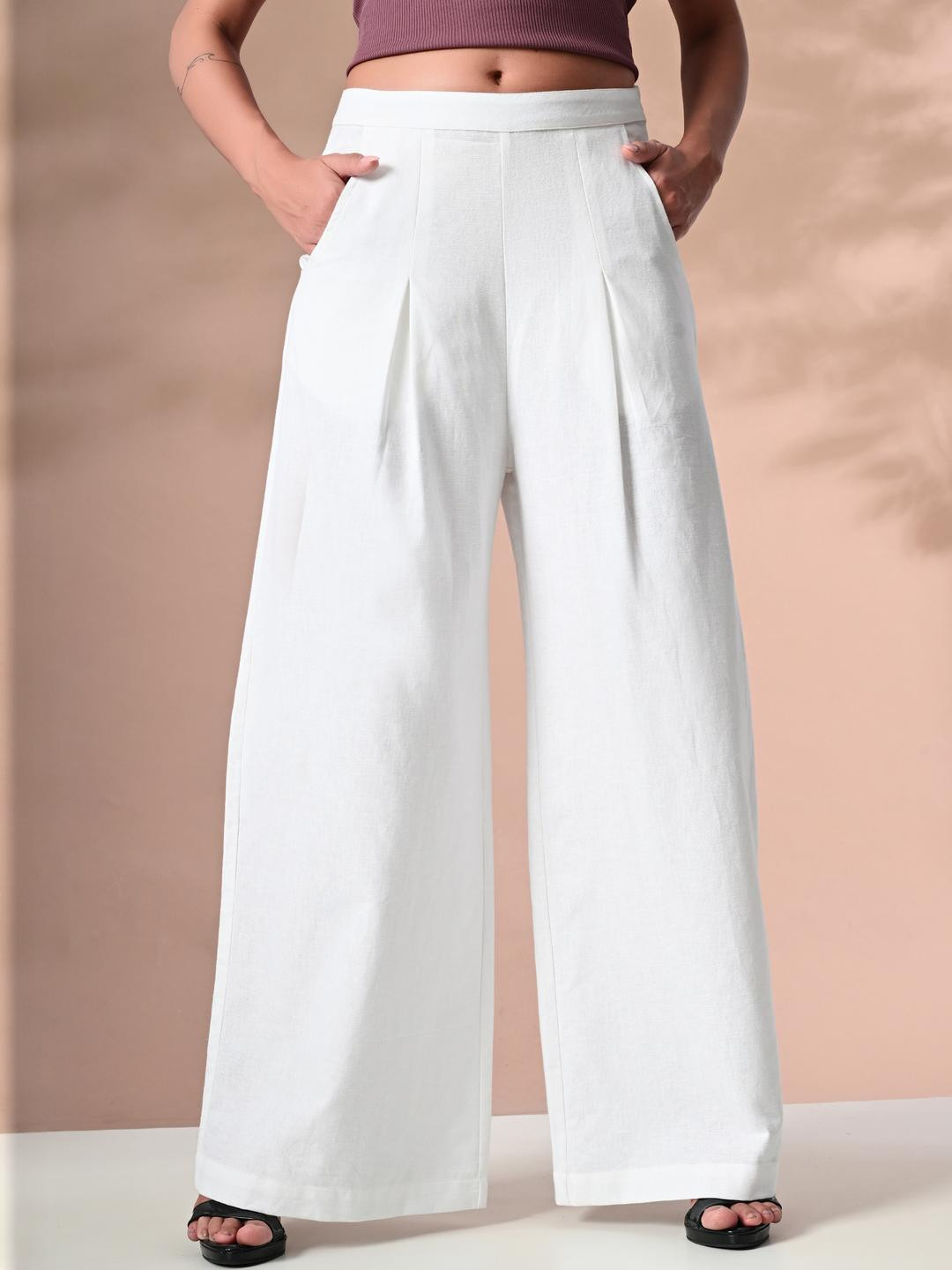 SMERA MART Women's Cotton Wide Leg Trouser Pant