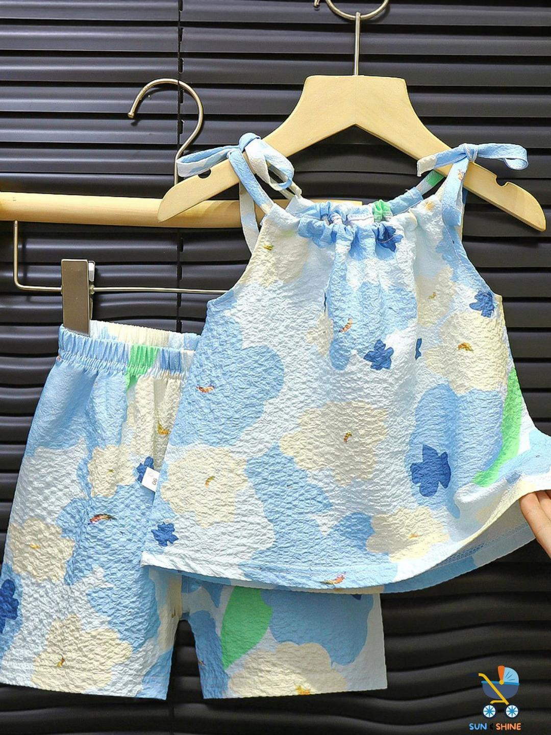 Sun & Shine Girls Blue Cotton Blend Clothing Set