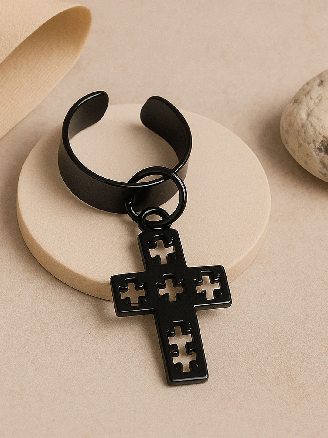 Adwitiya Collection Men Clip On Jesus Cross Shape Hoop Earrings