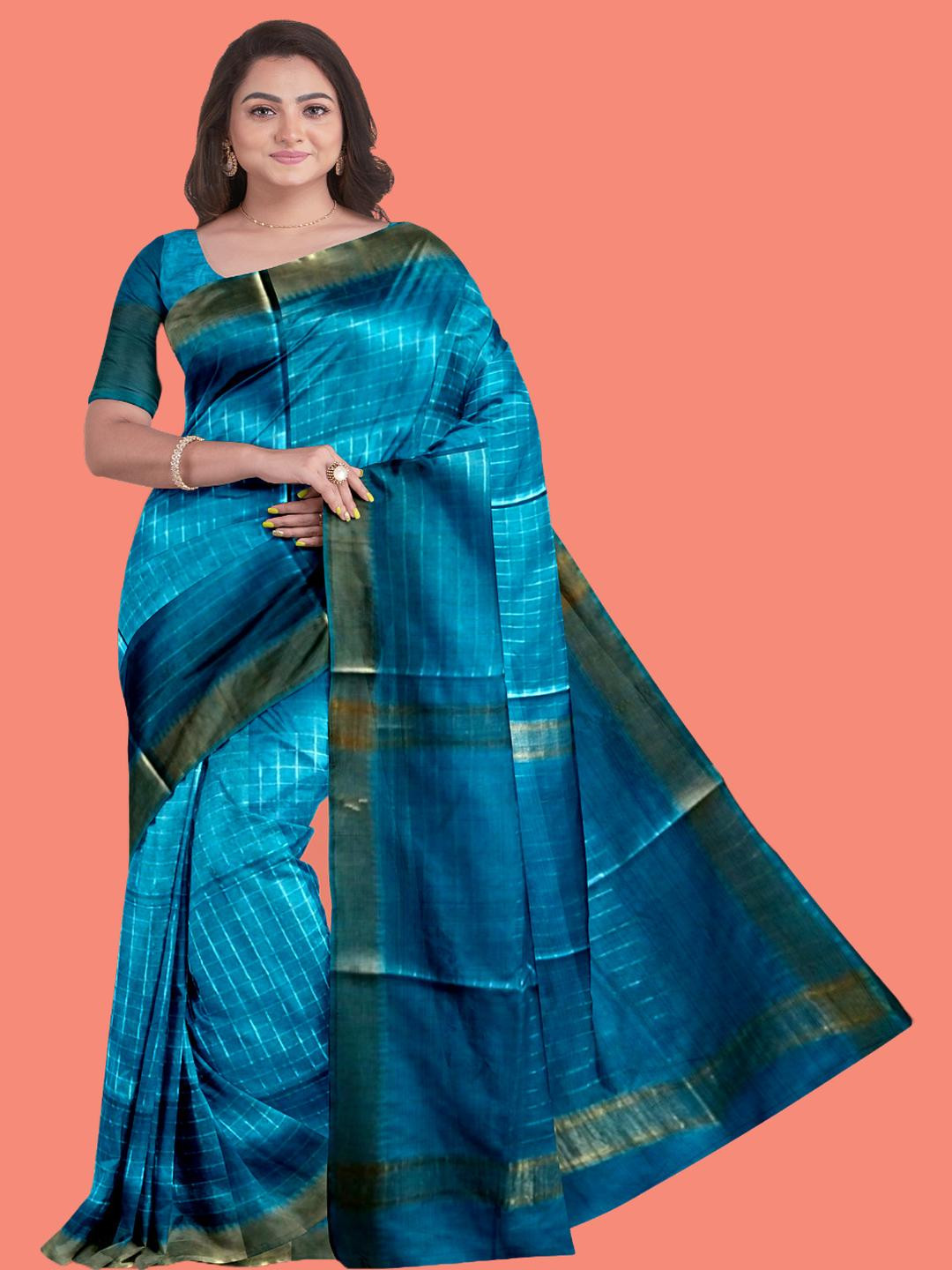 ASHMITAS COLLECTION Blue Silk Blend Tussar Sarees