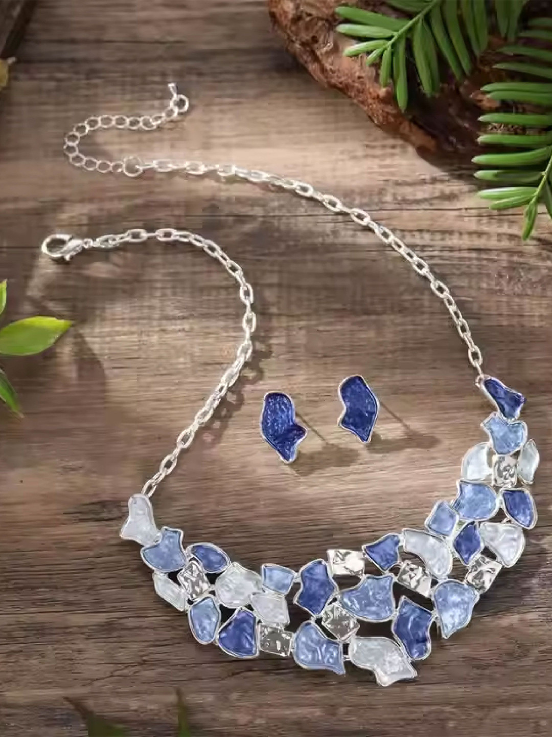 DKane Designs Silver-Plated Ocean Shard Studded Jewellery Set