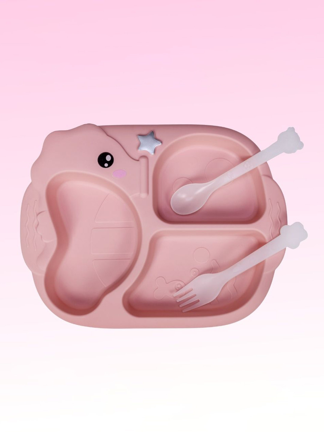 Adore Kids 3Pcs Pink & White Textured Silicone & Bamboo Baby Utensils Set
