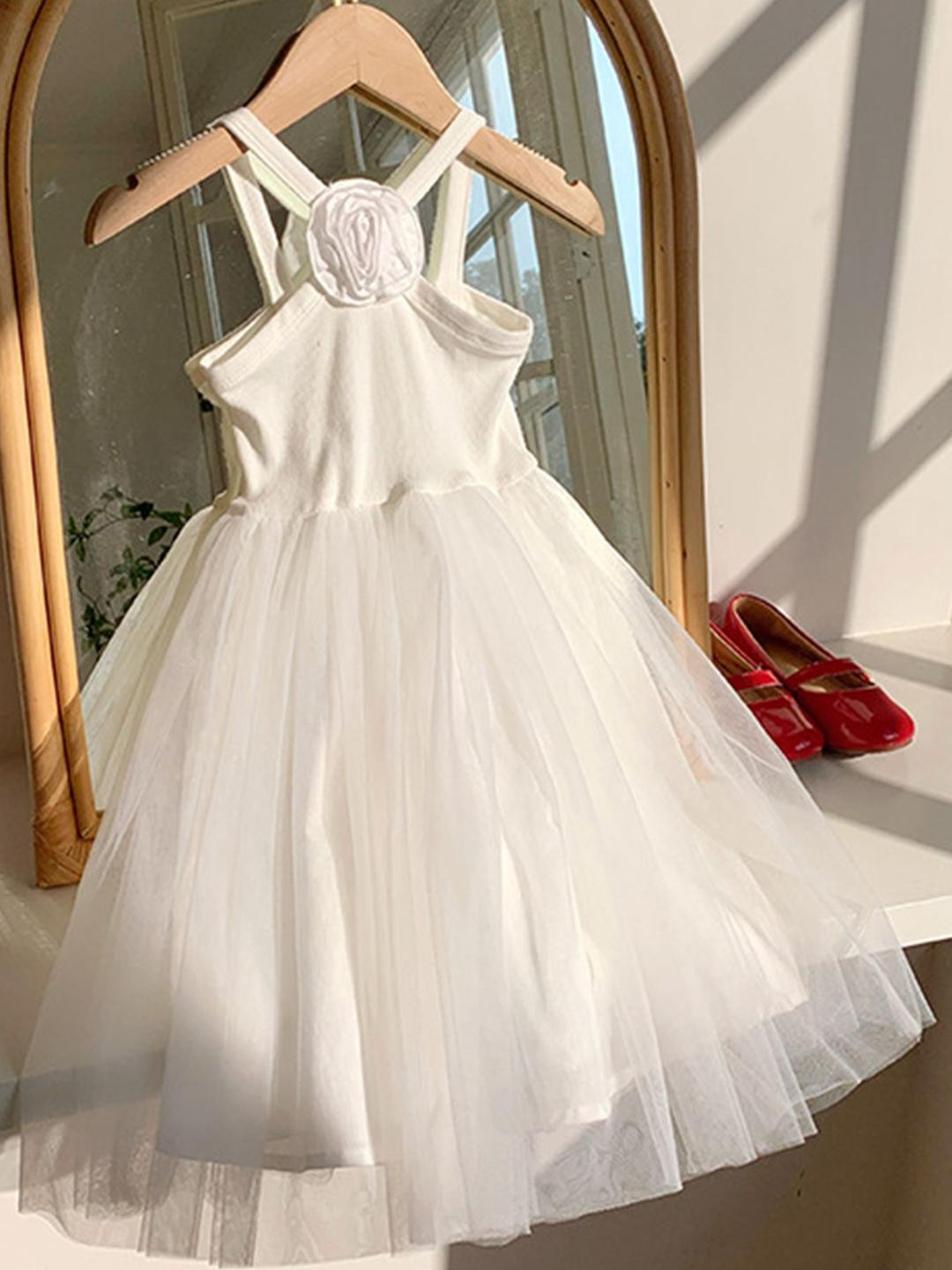 LULU & SKY Girls Floral Detail Halter Neck Maxi Gown Dress