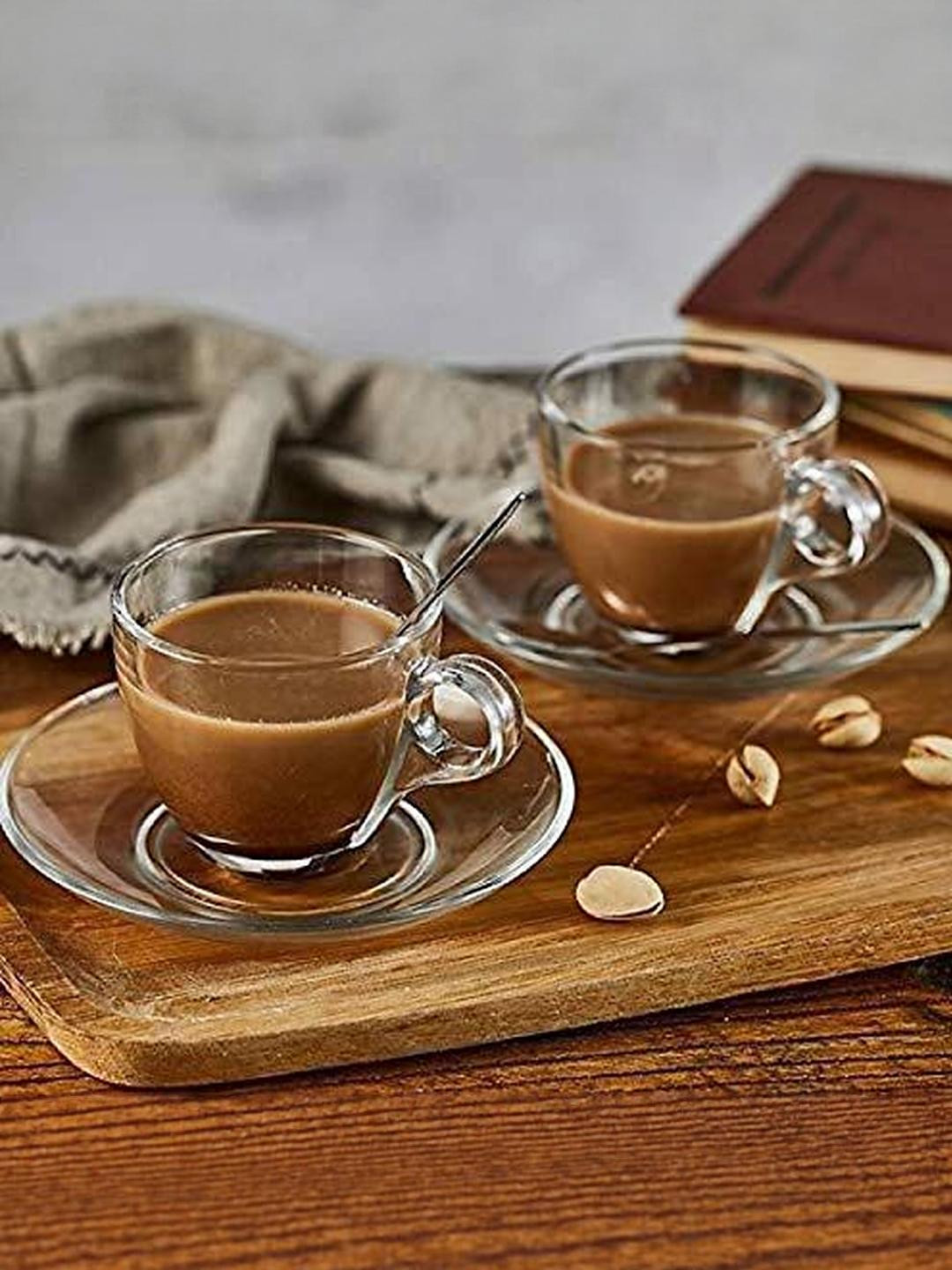 Somil Clear Glass Coffee & Tea Cup / Mug with Plate, 150 Ml, Enjoy Your Drink in Style, Pack of 2- S7