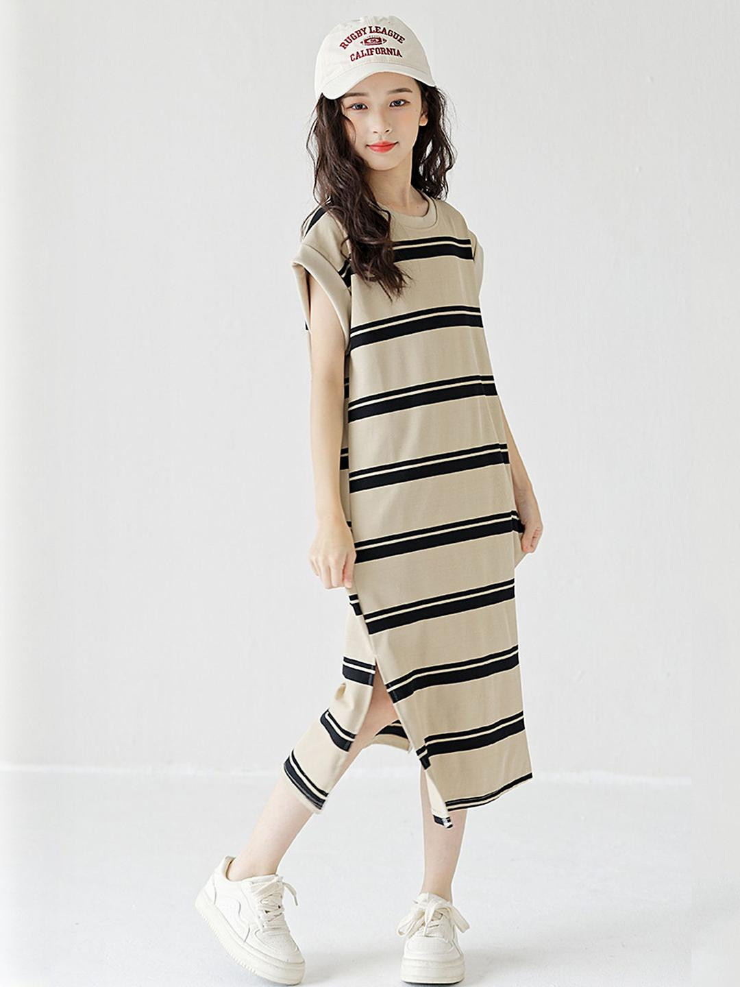 LULU & SKY Girls Striped Slit Shift Midi Dress