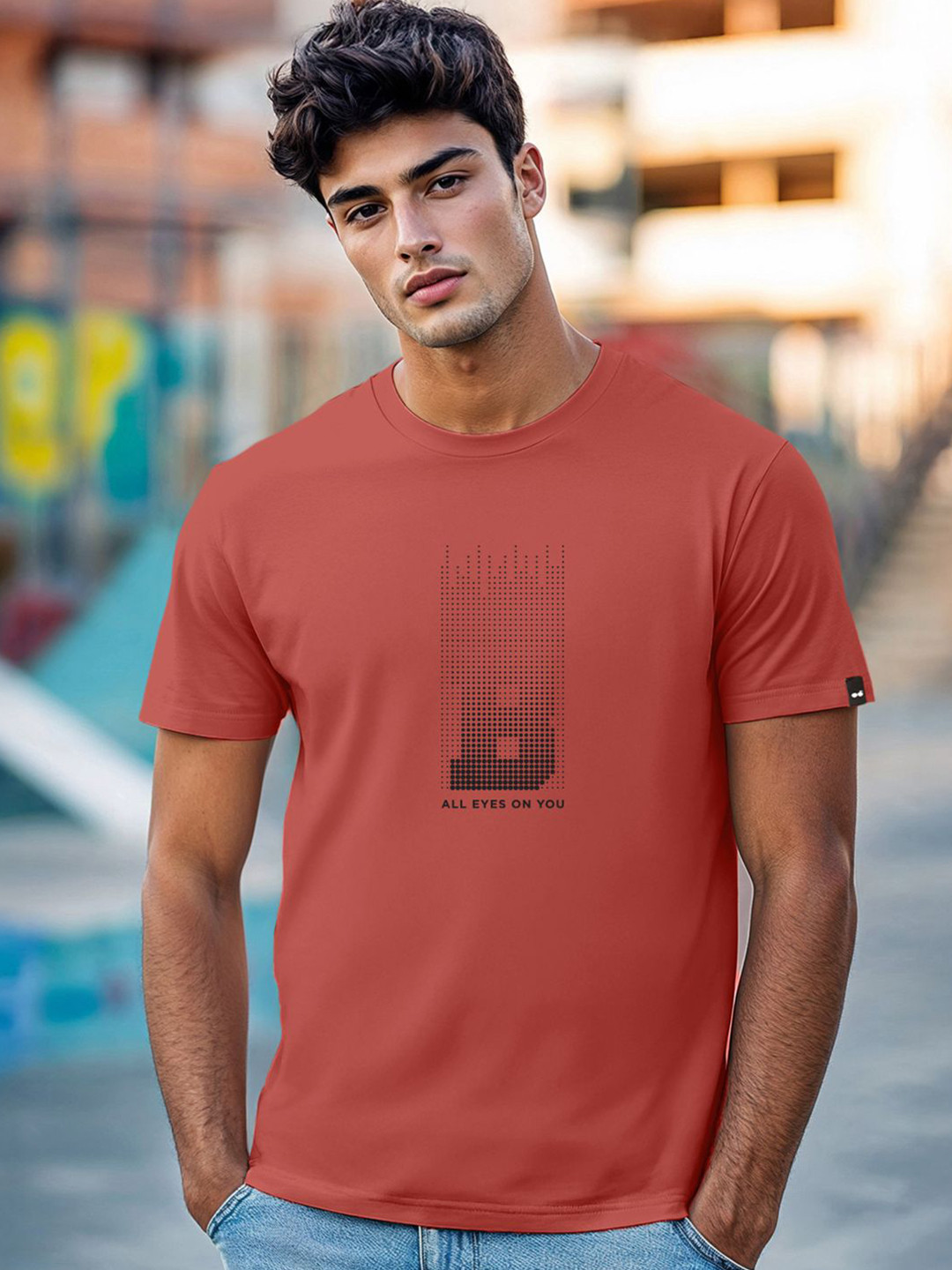 Bewakoof Men Red Party Animal All Eyes On You Graphic Printed T-shirt