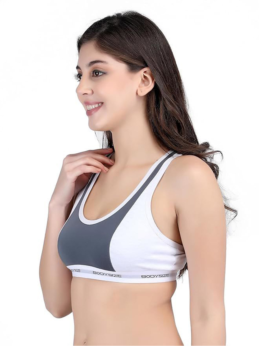 BODYSIZE Women Full Coverage Non-Padded Seamless with Net Back Sweat Proof Sports Bra