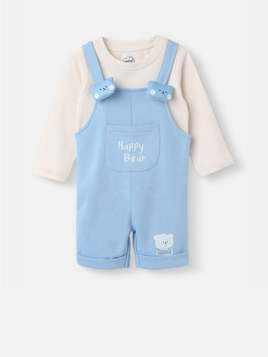 Nauti Nati Boys Applique Cute Bear Design Dungarees With T-Shirt